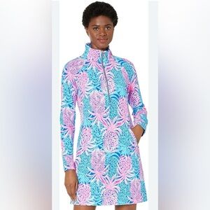 Lilly Pulitzer Blue and Pink Swim Coverup with Zipper and Mock Neck Size Small